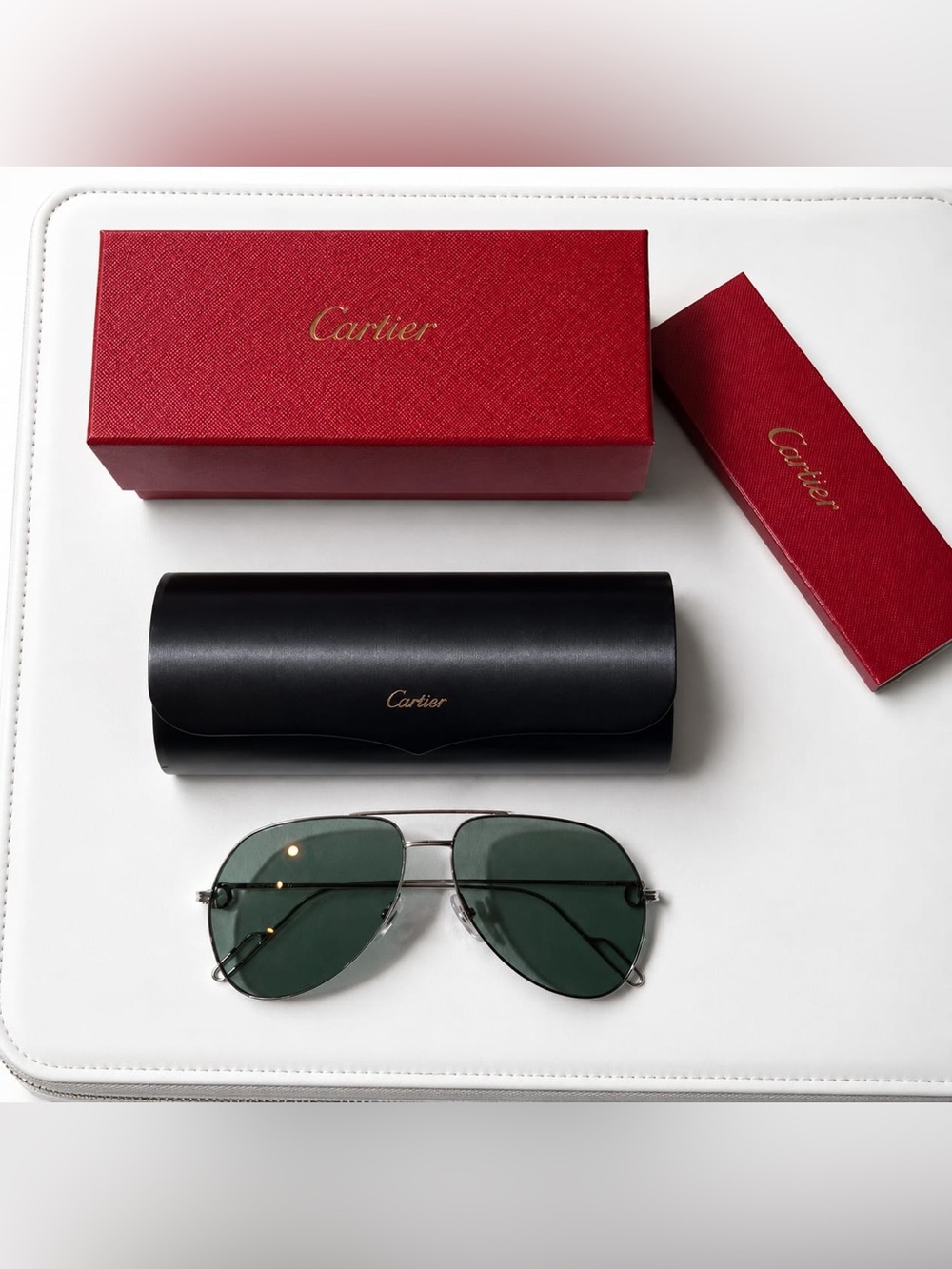 🔥🔥100%Authentic Cartier Sunglasses Unisex Silver Green Aviator/Cartier full set🔥